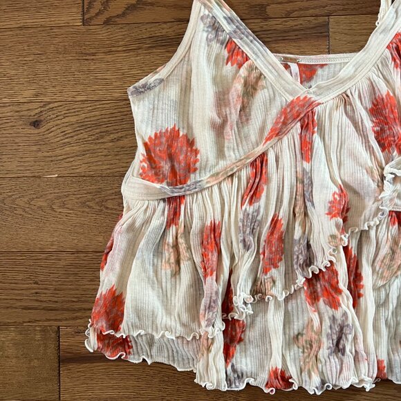 Free People Melbourne Ruffle Ribbed Tank Top Sz L | Boho Chic Layering Basic - Picture 3 of 5